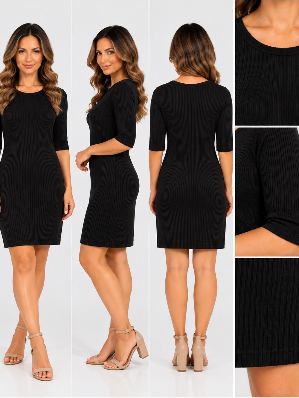 Denver Hayes Black Ribbed Midi Shift Dress